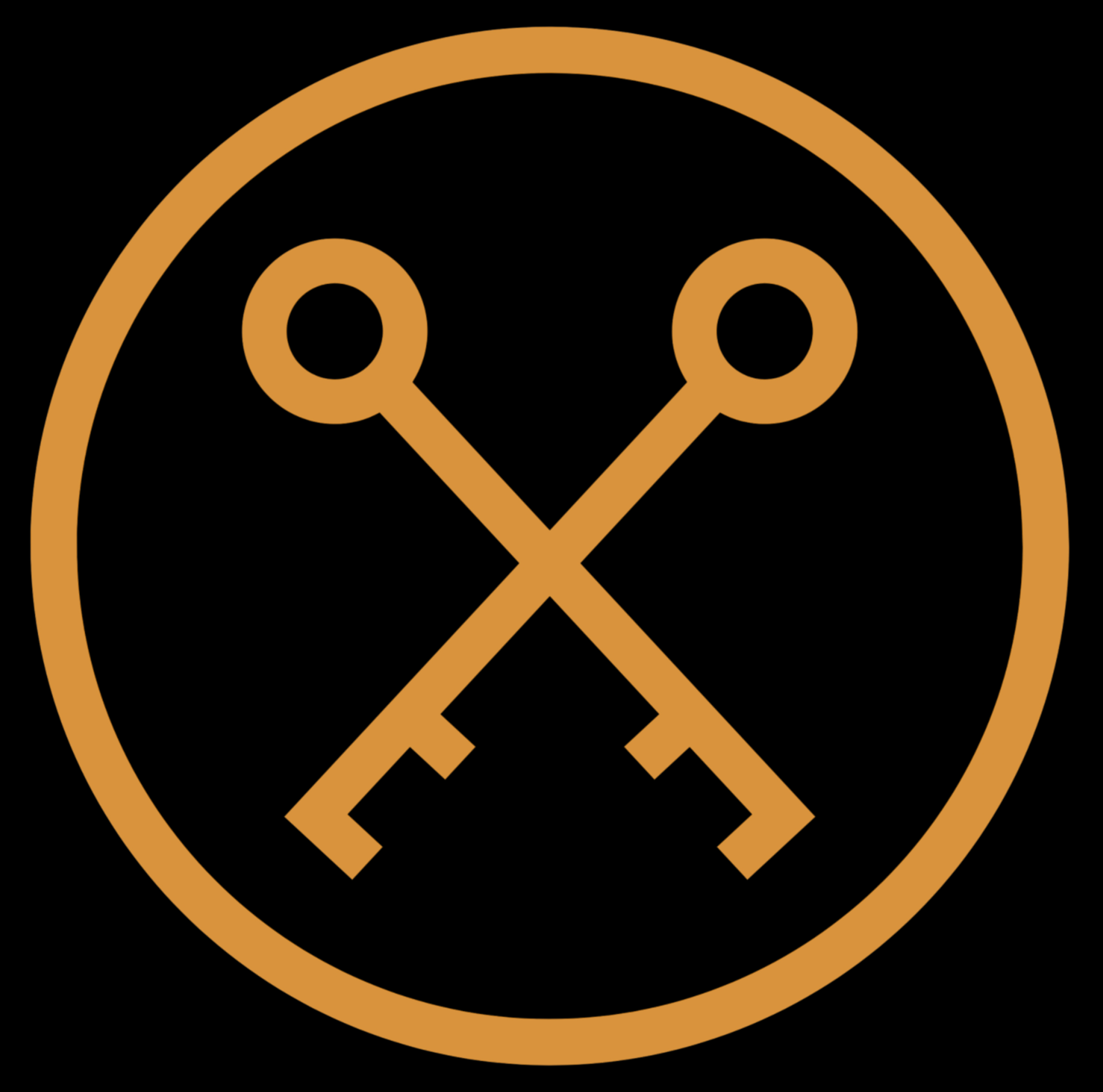 Gold key icon on black background